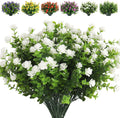 RECUTMS Artificial Flowers, Fake Boxwood Outdoor UV Resistant Plants Artificial Springs Flowers Eucalyptus Greenery Shrubs Bridal Wedding Bouquet for Home Garden Party Wedding Decoration,8Pcs(White)