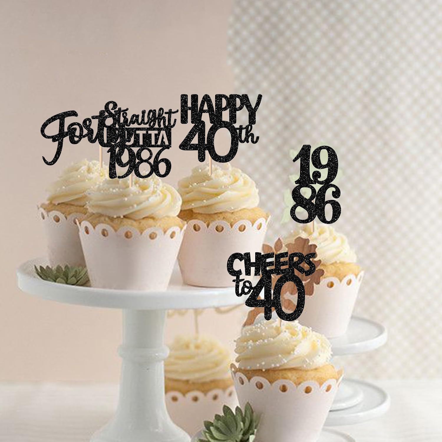 30PCS Black 40th Birthday Cupcake Toppers Glitter Forty Happy 40th Straight Outta 1986 Cupcake Picks for Cheers to 40 Years 40th Birthday Wedding Anniversary Party Decorations Supplies