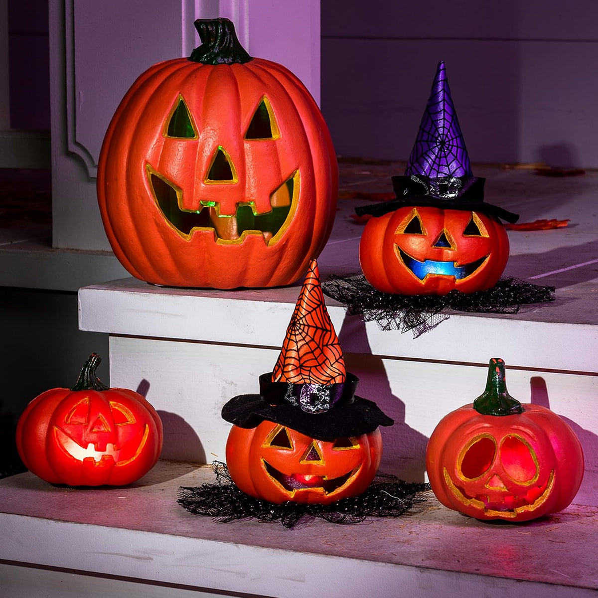 JOYIN 5 Pcs Light Up Halloween Pumpkin Decor Jack O Lantern Decorations Outdo...