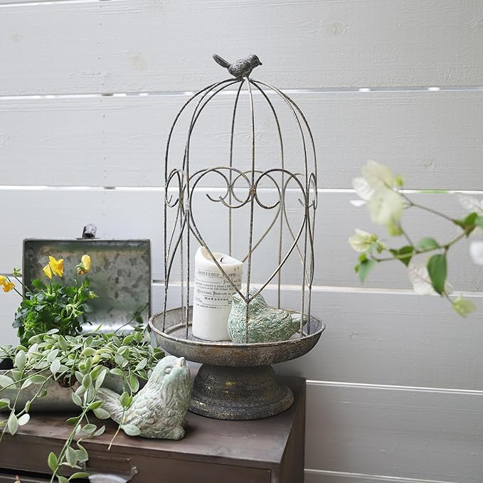Rustic Farmhouse Metal Planter Holder Vintage Birdcage Candle Holder Distressed Deractive Flower Stand for Wedding Decor Party Centerpieces Garden Home Patio Outdoor Indoor Decor