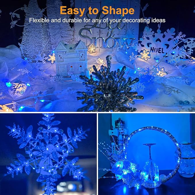 btfarm 12 Pack Fairy Lights Battery Operated [3 Modes], 7ft 20 Led Twinkle Lights String Lights Waterproof Bulk Small Mini Silver Wire for Mason Jars Vases Wedding Table Centerpiece, Blue