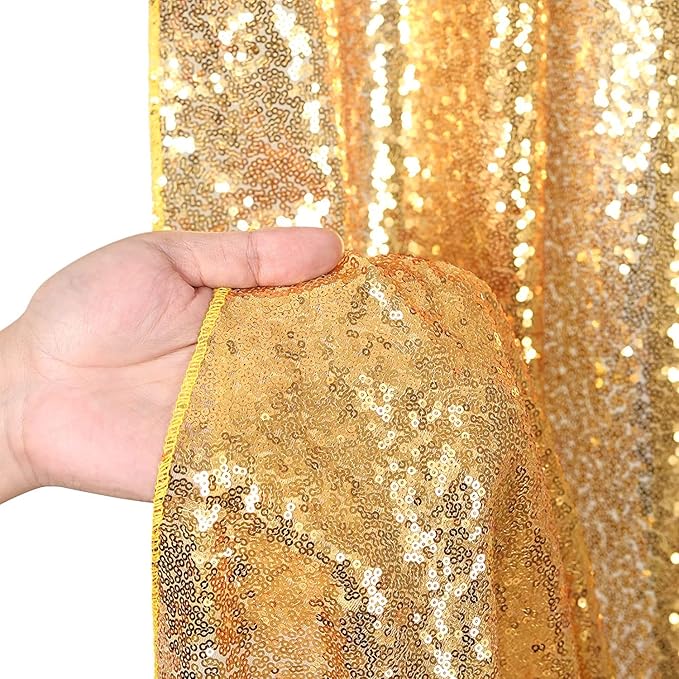7ft x 7ft Gold Sequin Backdrop Curtain Glitter Photo Booth Backdrop for Wedding Birthday Baby Shower Event Decorations