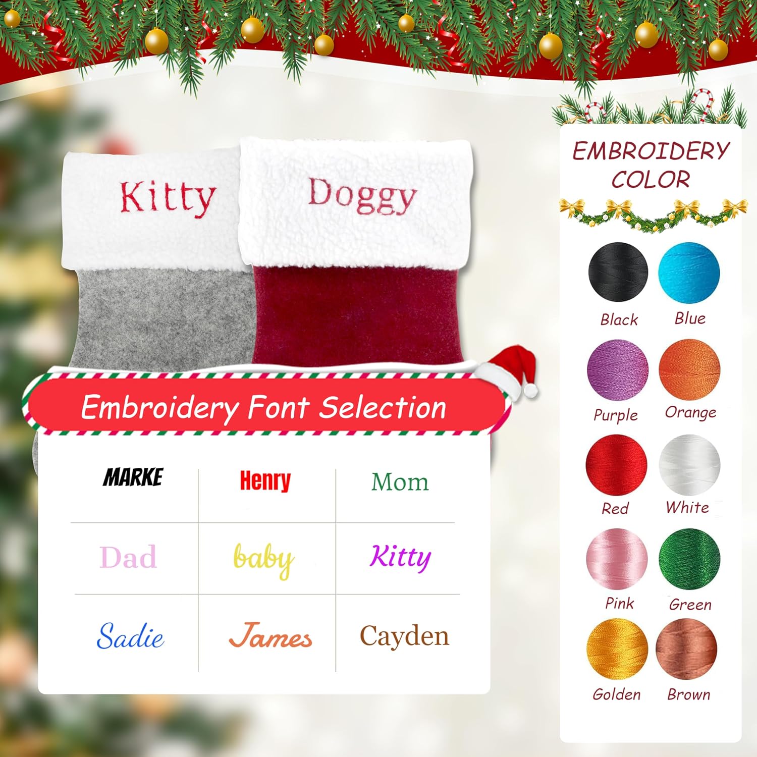 Custom Pet Christmas Stocking: Large Personalized Embroidered Name Stocking for Dogs Cats Pets, Paw Shape Xmas Stocking Fireplace Hanging Stockings Family Holiday Stockings (1 pcs)