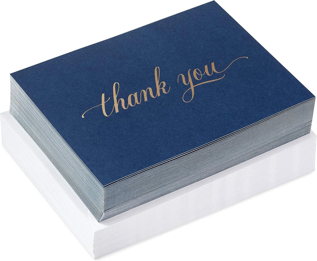 Hallmark Thank You Cards, Silver Foil, 40 Cards with Envelopes | Navy Design, Blank Inside, 5.2 X 3.75 Inch, High Quality, Well-managed Forests