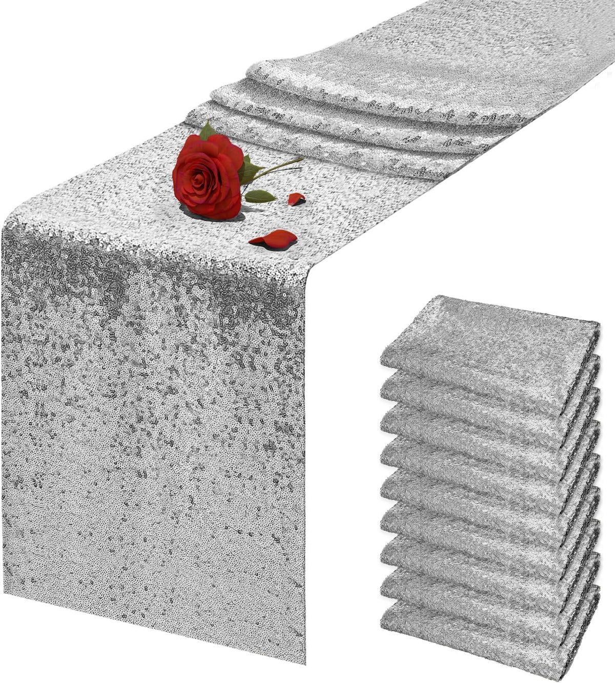 10 Packs 12 x 72 inches Silver Sequin Table Runner