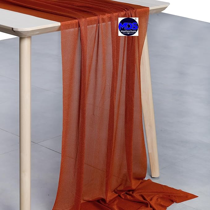 MDS 2 Pack 10ft Chiffon Table Runner 29 x 120 Inches Sheer Wedding Runner Romantic Rustic Table Runner for Wedding Decorations, Birthday Parties, Bridal Shower Party Arch Decor - Terracotta
