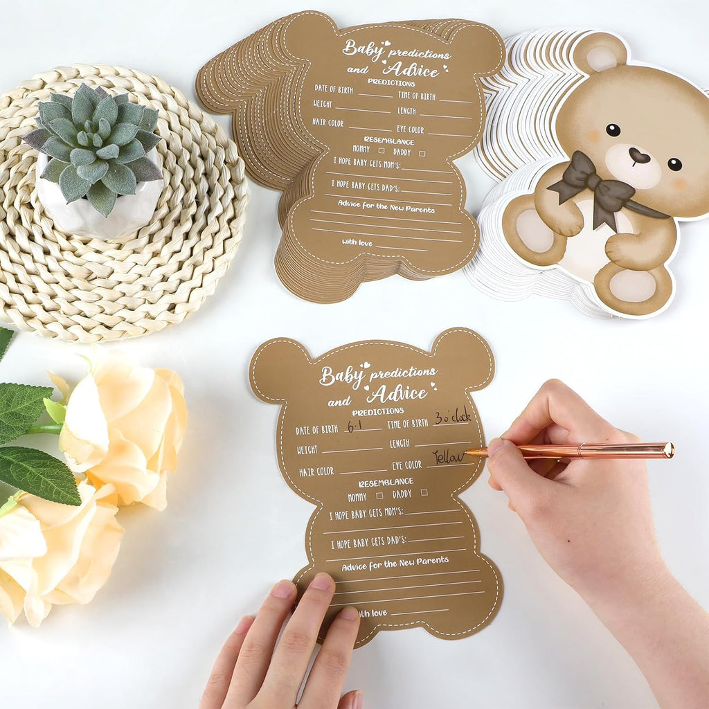 Justforjoyful 50 Pcs Teddy Bear Baby Shower Game Set Prediction and Advice Cards We Can Bearly Wait Baby Shower Decorations Bear Best Wishes Gender Neutral Game Party Activity Supplies