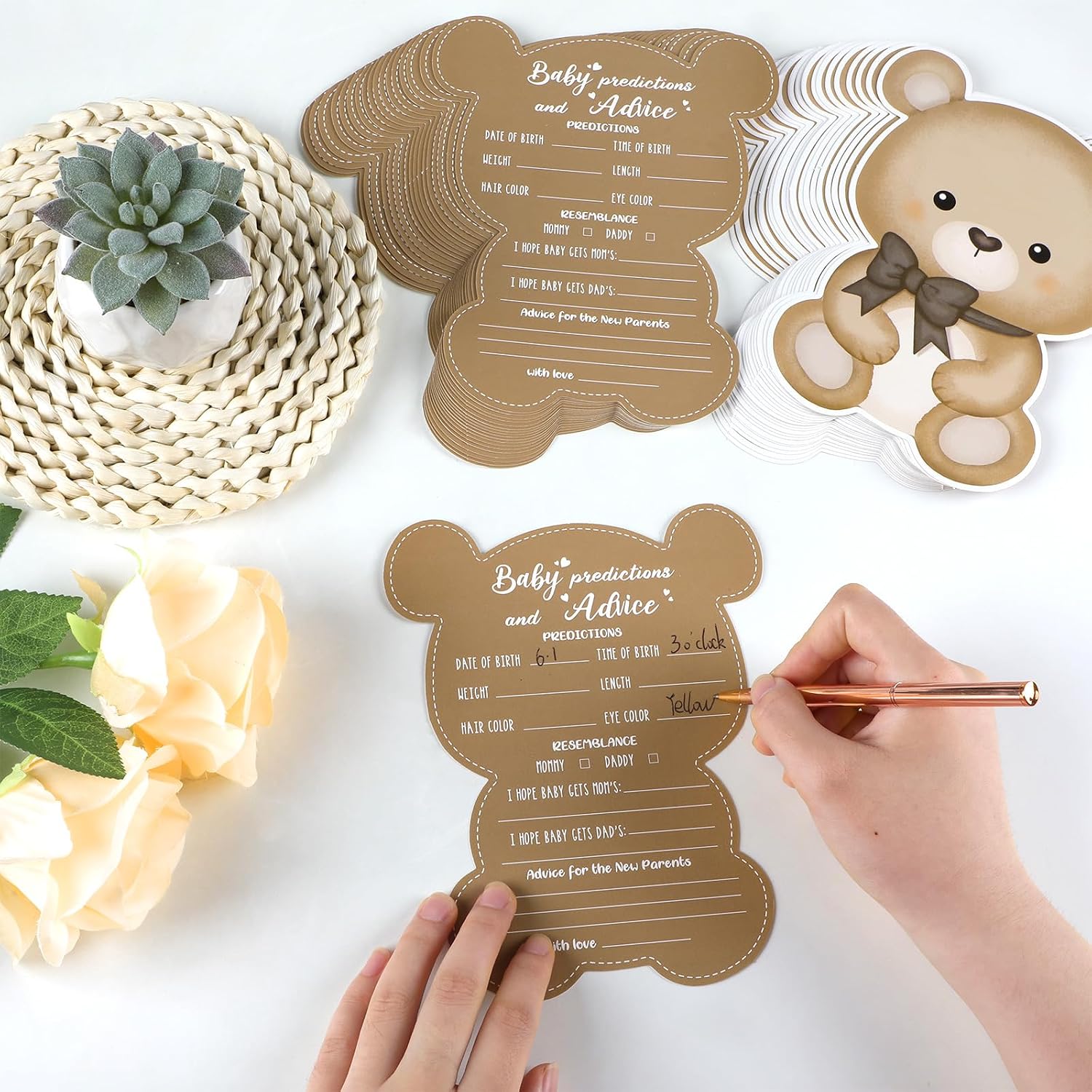 Justforjoyful 50 Pcs Teddy Bear Baby Shower Game Set Prediction and Advice Cards We Can Bearly Wait Baby Shower Decorations Bear Best Wishes Gender Neutral Game Party Activity Supplies
