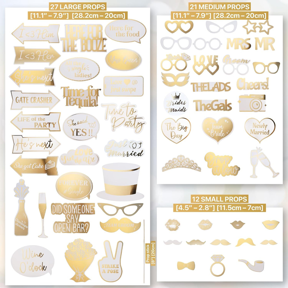 SOUL SHIFT 60PCs Fully Assembled Wedding Photo Booth Props - Prop Stand - Gol...
