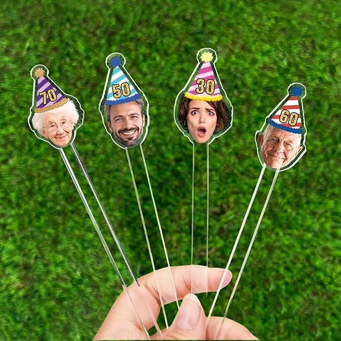 Custom 50 Pcs 50th To 90th Birthday Face Photo Drink Stirrers, Personalized Face Cutout Stir Sticks, 60th 70th 80th Birthday Party Decorations, Decor For Retirement, Graduation Parties