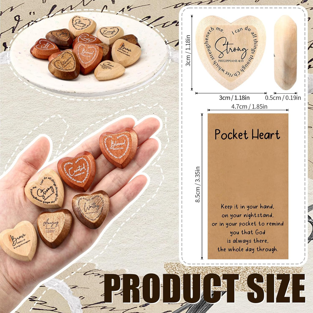 Yalikop 24 Set Christian Pocket Hearts Gifts Bulk Back to School Religious Wooden Heart Tokens with Inspirational Bible Verses Cards Gift for Mom Dad Friends Volunteer Church Gifts(Heart,Multicolor)