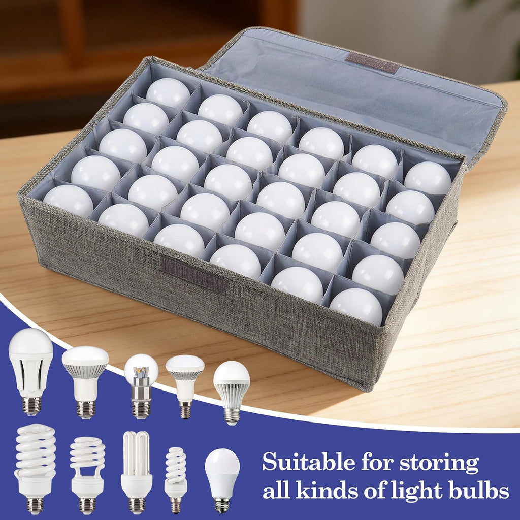 Klmnop 1Pcs Light Bulb Organizer Storage Box with 30 Dividers, Foldable Dustproof Ornament Storage Container with Lid Sturdy PP Board for Home Various Standard Bulbs Organizing(Grey)