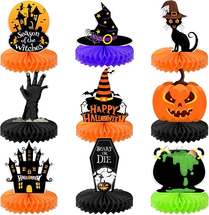 KatchOn, Halloween Centerpieces for Tables - Pack of 9 | Witch Halloween Table Centerpiece, Halloween Table Decorations | Orange and Black Halloween Centerpiece | Spooky Halloween Decorations Indoor