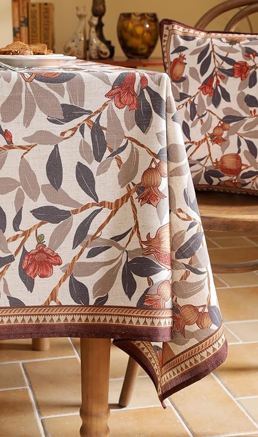 patdrea Designer Linen Extra Long Rectangle Tablecloth,Framhouse Vintage Pomegranates Leaves Pattern Tablecloths,Table Cover Decor for Kitchen Dining Christmas,Thanksgiving,63"x110"-Tehran a