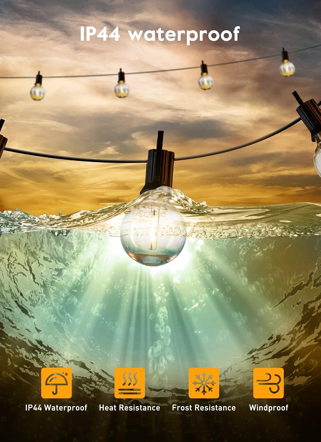 Brightown Outdoor String Lights, 58FT 25 Shatterproof LED Bulbs with Remote and Zip Ties, Waterproof Dimmable Patio Hanging Lamps for Porch, Balcony, Bistro, Cafe, Deck, Backyard