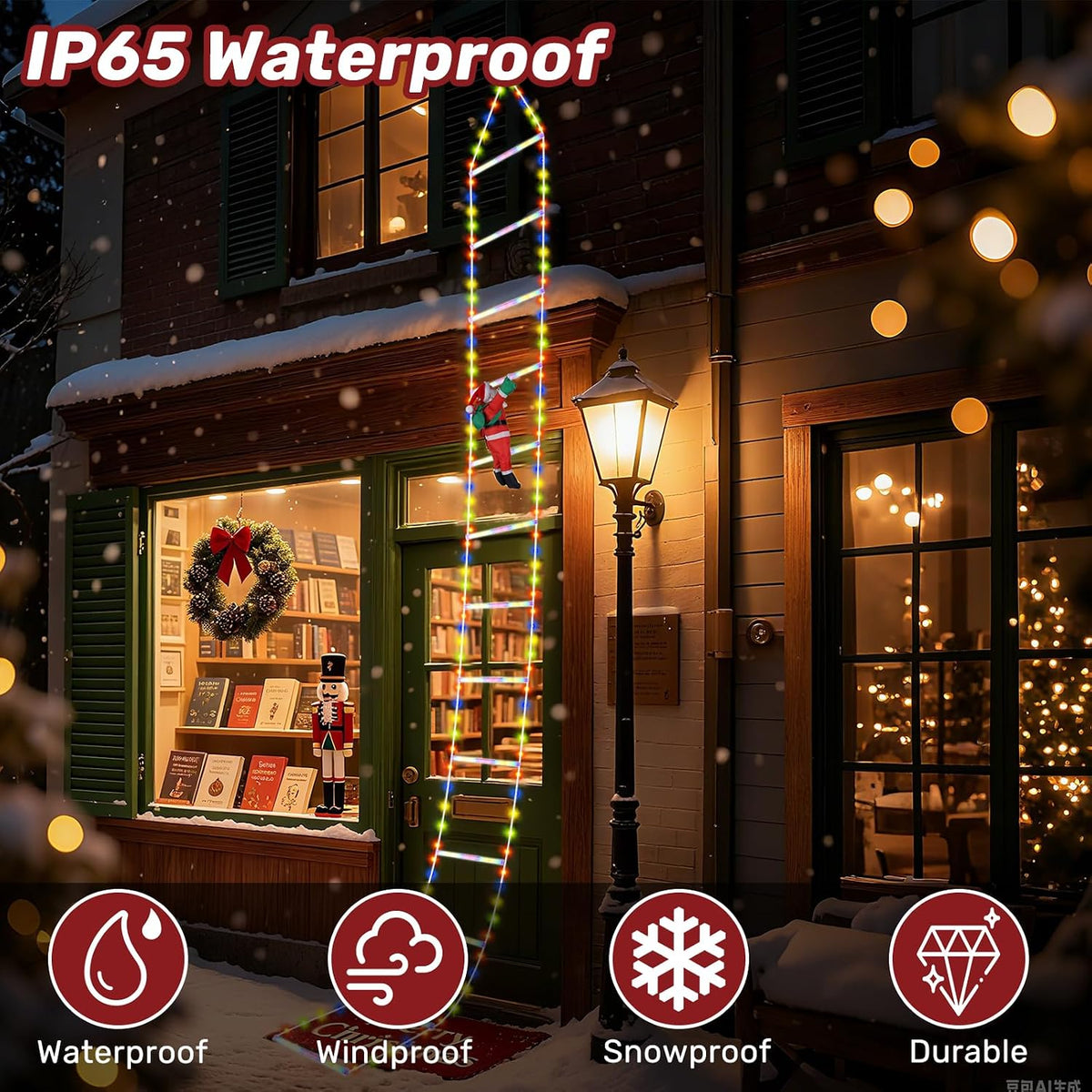 LED Christmas Ladder Lights 10ft with Santa Claus Decorations Decorative Mult...