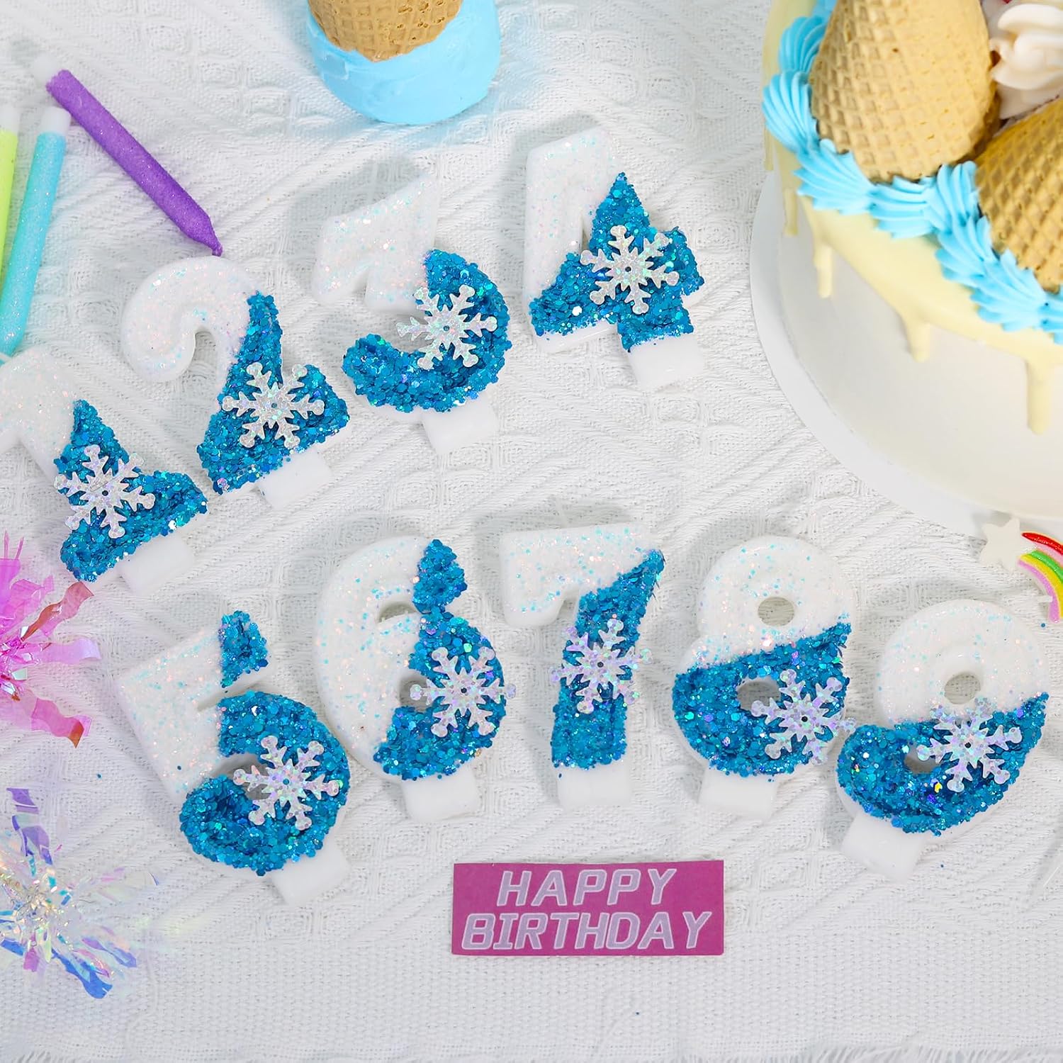 Snow Frozen Themed Birthday Candles, 4th Birthday Candle for Party Supplies, Frozen Birthday Party Decor, 2.76 inch Number 4 Cake Topper Decoration (Number 4)