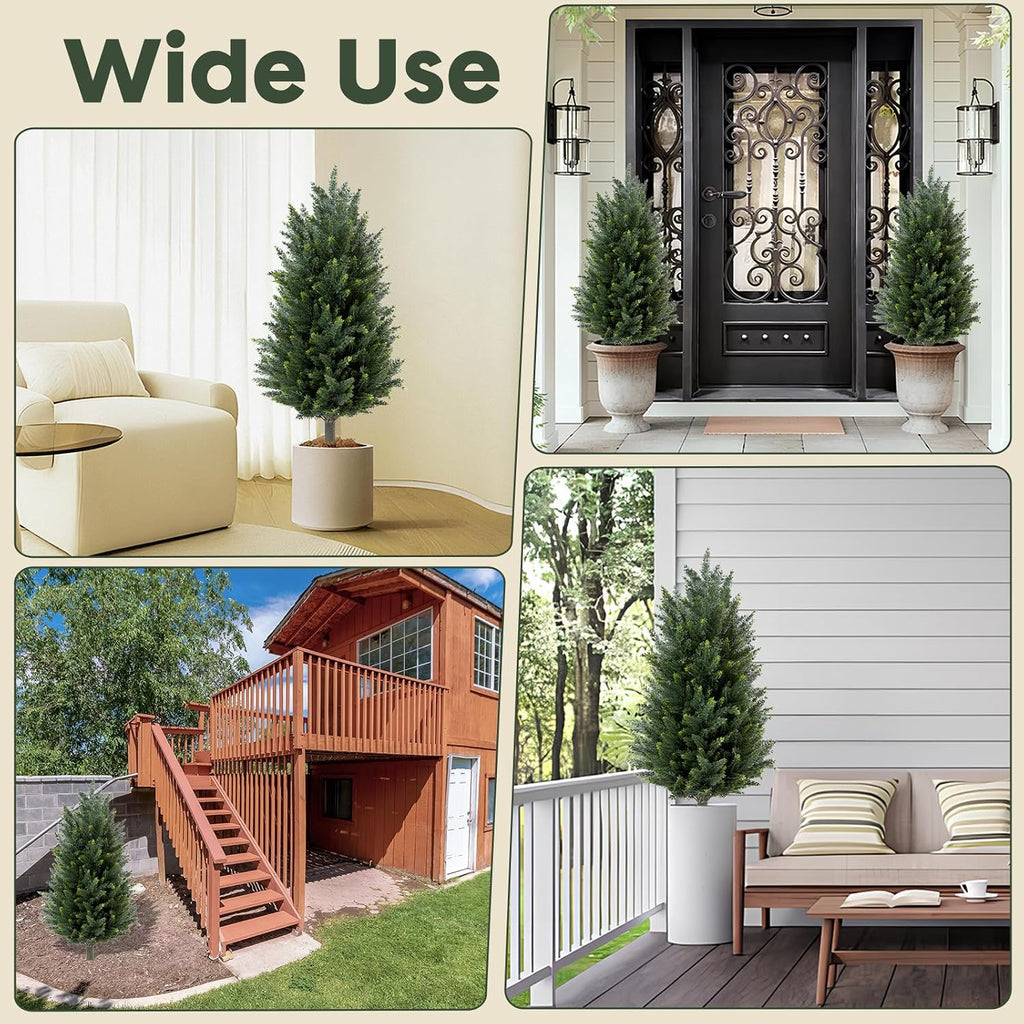 set of 2 artificial cedar topiary christmas trees showing dimensions