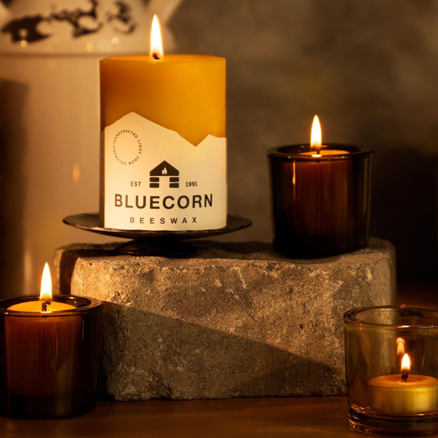Bluecorn Beeswax Votive Candles, Raw Yellow, 4 Pack | 100% Pure Bees Wax Candles, 12+ Hours Long Lasting Burn, Unscented, Non-Toxic & Clean Burning, Made in USA