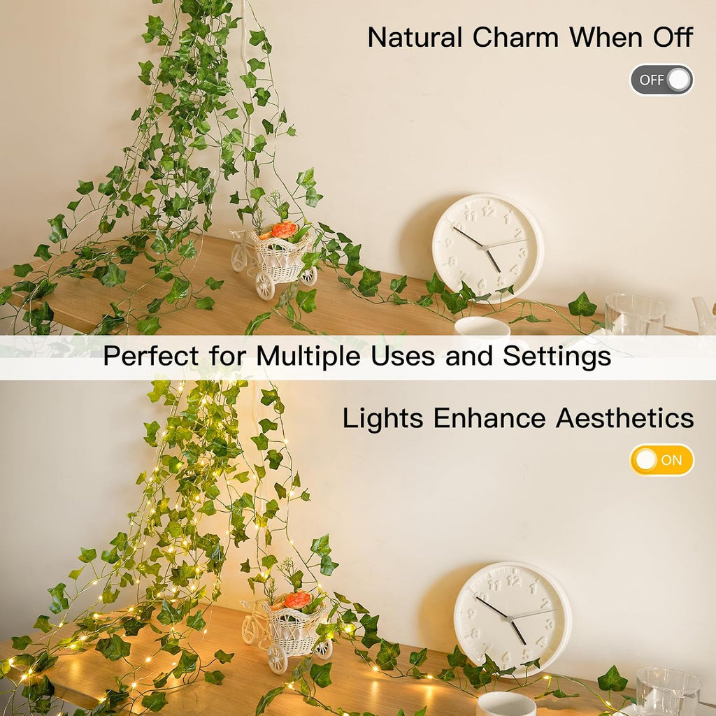suddus Vine with Fairy Lights Battery Operated, 33ft 100 LED Ivy String Lights with Remote, Leaf Lights for Bedroom, Room, Wall, Garden, Party, Wedding Dorm Decor (Warm White)