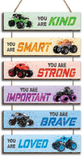 6 Pcs Racing Car Decor Kids Room Decor, Racing Car Inspirational Positive Quotes Wall Art Decor Hanging Sign for Teens Bedroom, Works of Art Made of Wood, Works of Art of Wood, Placards of Woods