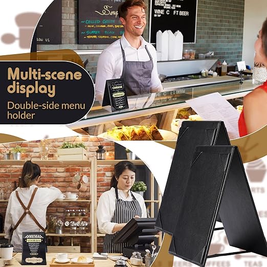 Gerrii Leatherette Table Tents Black PU Leather Menu Covers Bulk Double Sided Frame Sign Holders 2 Side Drink Dessert Menu Folders for Restaurant Coffee Cafe Bar Wedding Supplies(8 Pack,4 x 6 Inch)