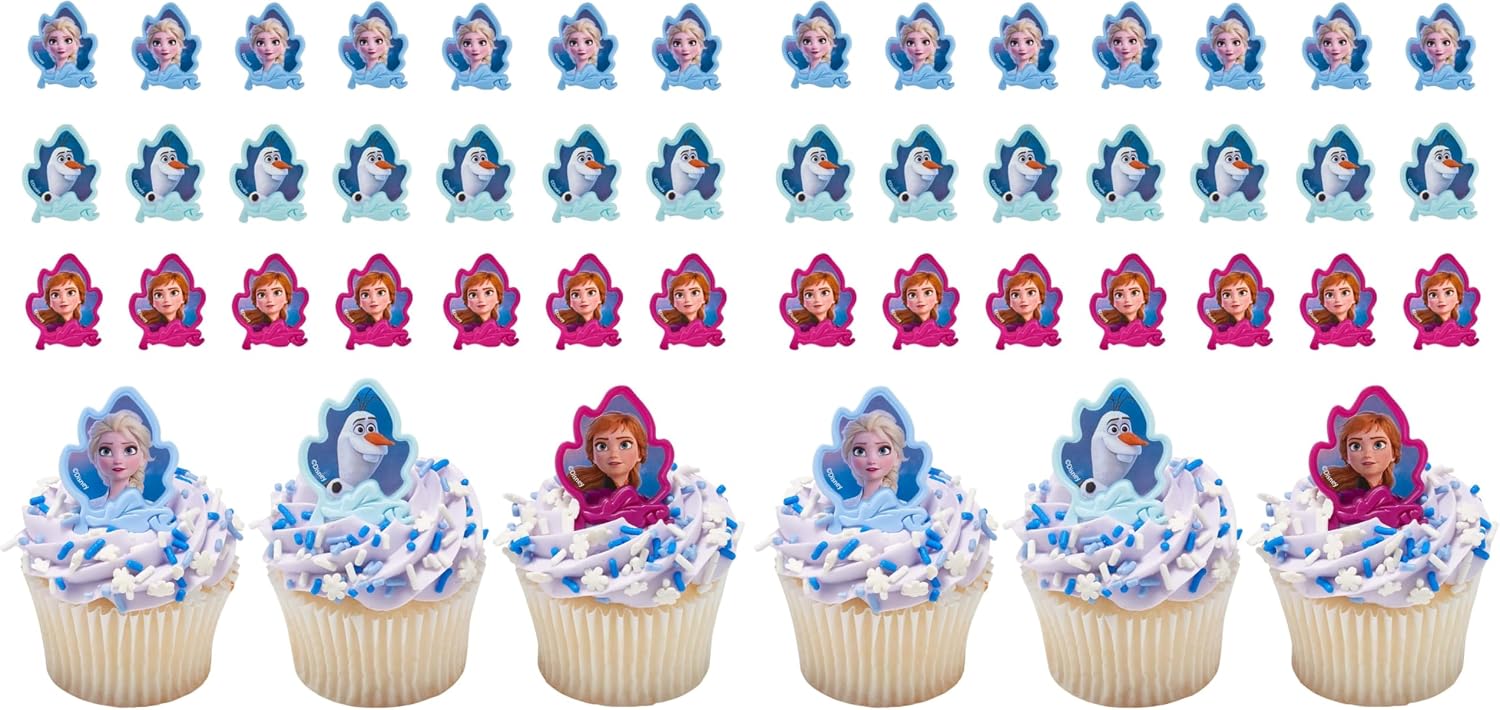 DecoPac Frozen II Rings, Cupcake Decorations Featuring Elsa, Anna, And Olaf For Birthday And Christmas Celebrations - 24 Count (Pack of 2)