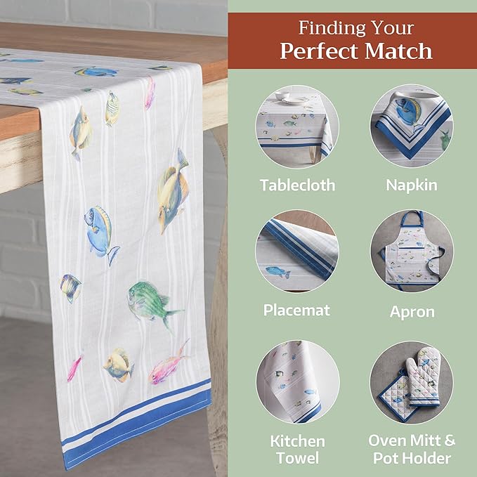 Maison d' Hermine Table Runner 100% Cotton Single Layer Table Runners 108 inches Long Decorative for Home Kitchen Dining Party Baby Shower Wedding Bridal Shower Spring Summer (Poisson, 14.50" x 108")