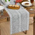 Artoid Mode Dark Grey Rustic Cotton Linen Table Runner, Seasonal Embroidered Hollow Kitchen Dining Table Decoration for Home Party Decor 13x72 Inch