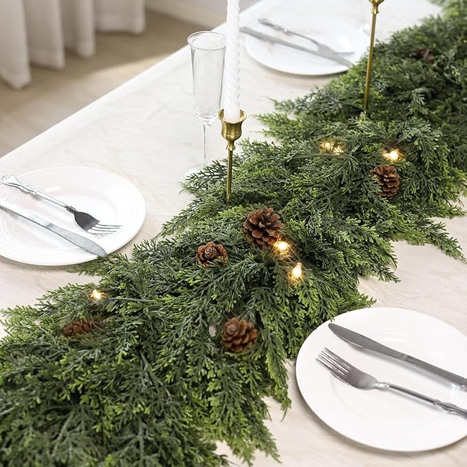 Real Touch Cedar Garland - Artificial Christmas Garlands Faux Green Cedar Fake Pine Needles Garland for Fireplace,Table, Stairs, Mantle, Window,Indoor Outdoor,Home,Holiday Decor(2 PCS,5 FT)