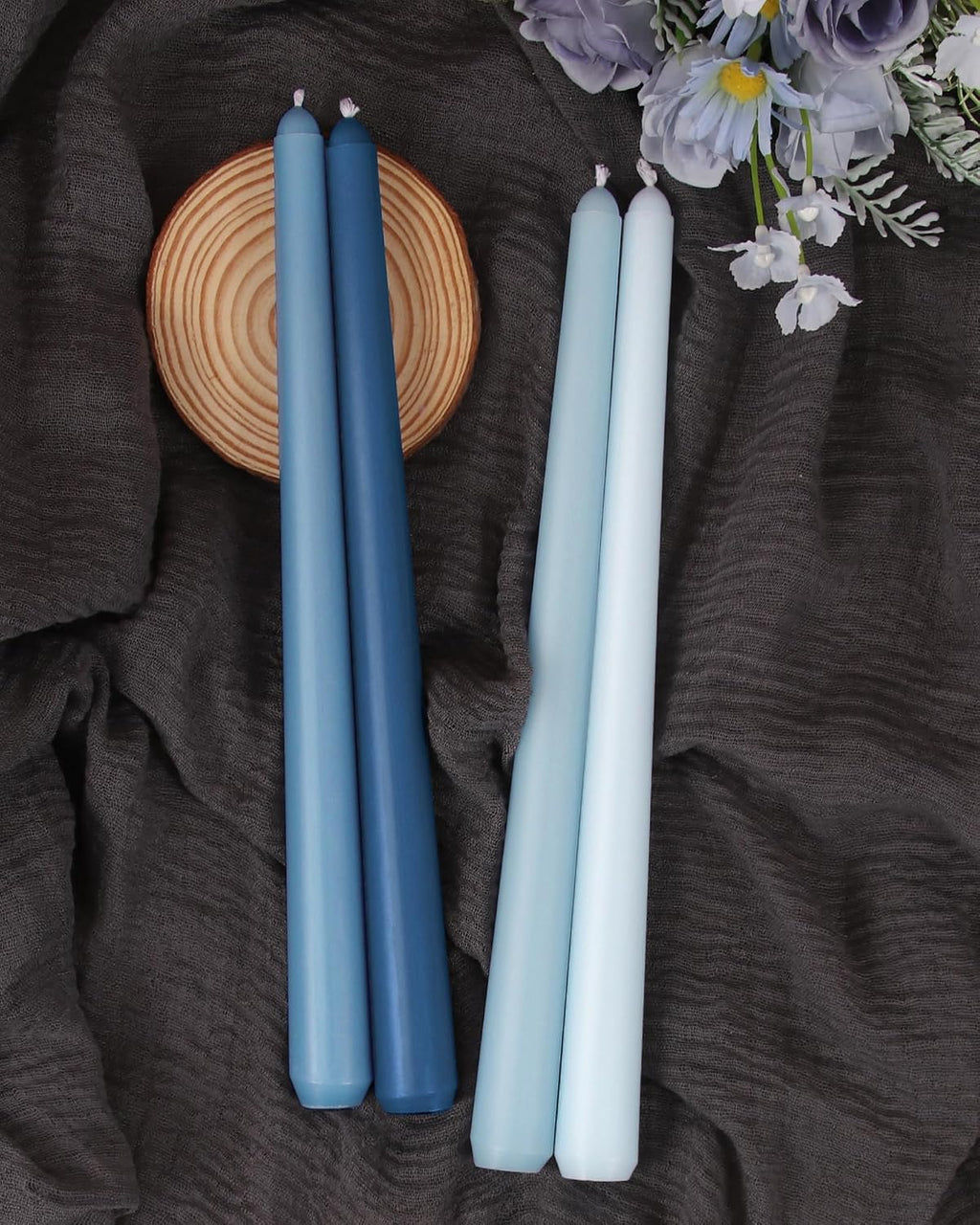 Viyffo 10 Inch Taper Candles, 12 Pack Blue-Unscented, Dripless Design– Long Tall Tapered Candlesticks for Wedding, Dinner, Holiday, Party, Home Decor Natural Color Series