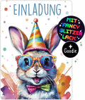 CALLUNA® Rabbit Glitter Invitation Cards Children's Birthday Girls – Pack of 12 – Funny Alpaca Birthday Invitations with Real Glitter Varnish – Invitation Cards Teenager Girls