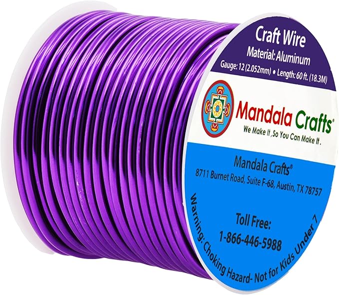 Mandala Crafts 12 Gauge Anodized Aluminum Craft Wire for Jewelry Making - 60 FT Colored Flexible Purple Wire - Bendable for Bonsai Armature Crafting Sculpting
