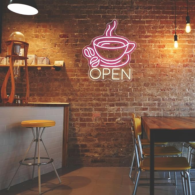 Coffee Cup Open Led Neon Sign For Business Wall Decor, Usb Powered Neon Coffee Signs For Coffee Bar Wall Decor Art Aesthetic Bistro Cafe Restaurant Kitchen Shop Window Welcome Sign