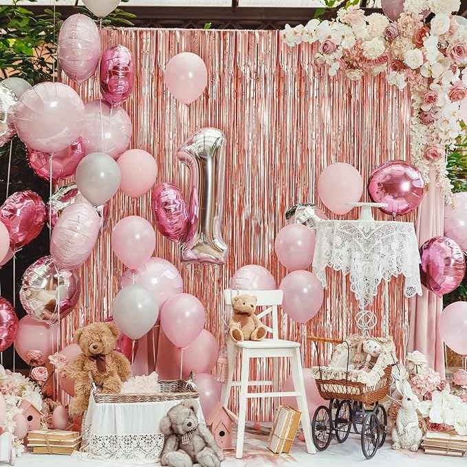 Crosize 4 Pack 3.3 x 9.9 ft Rose Gold Foil Fringe Backdrop Curtain, Streamer Backdrop Curtains, Streamers Birthday Party Decorations, Tinsel Curtain for Parties, Photo Booth Backdrops, Party Décor
