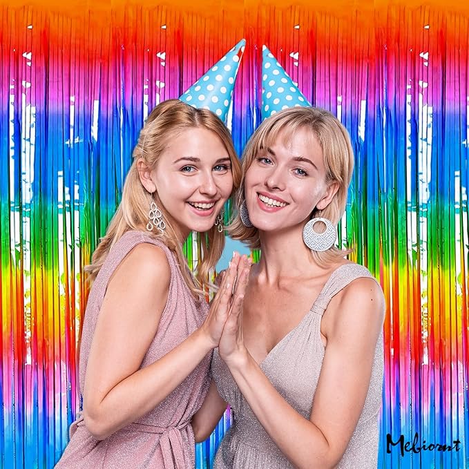 4 Pack New Dark Rainbow Fringe Curtain Backdrop, 3.2Ft x 6.6Ft Metallic Tinsel Foil Fringe Streamers Background for Photo Booth Birthday Wedding Carnival Easter Mother’s Day Party Decorations