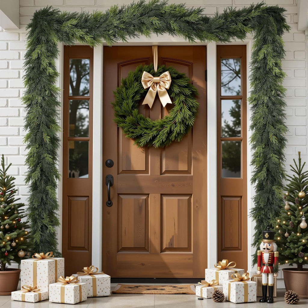 shareconn 9ft artificial real touch christmas cedar garland on a desk or shelf