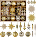 SHareconn 80pcs Christmas Balls Ornaments Set, Contemporary Light Luxury Gift Set, Shatterproof Plastic Decor for Xmas Tree Holiday Wedding Party Decorations with Hanging Strings, Dark and Light Gold