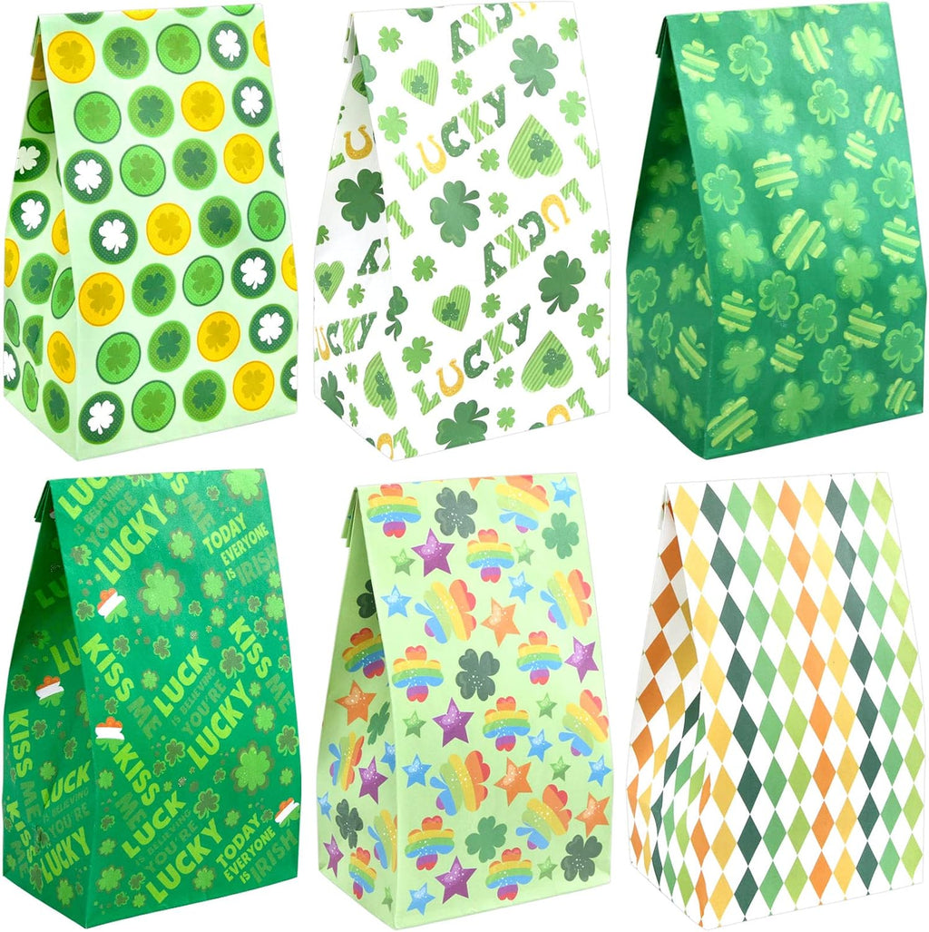Fancy Land St Patrick's Day Paper Gift bag Shamrock Treat Bags Goodies Bags for Party Favors 24 Pack