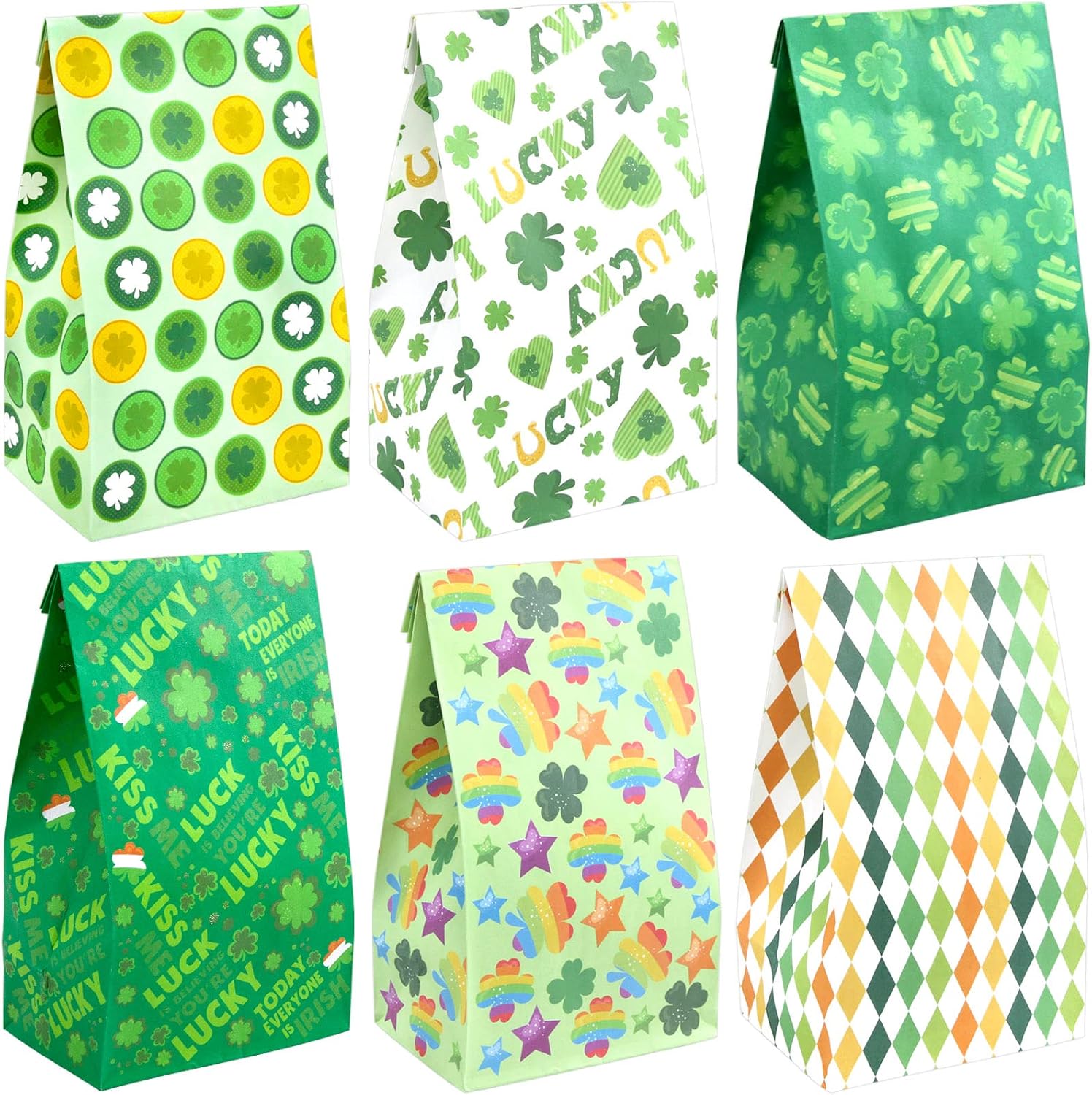 Fancy Land St Patrick's Day Paper Gift bag Shamrock Treat Bags Goodies Bags for Party Favors 24 Pack