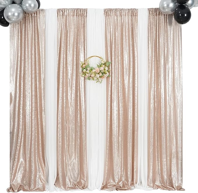 Champagne Sequin Backdrop Curtains, 2 Panels Champagne Blush Sequin Backdrop, 2FTx8FT Sequin Curtains for Party Wedding Sequence Backdrop