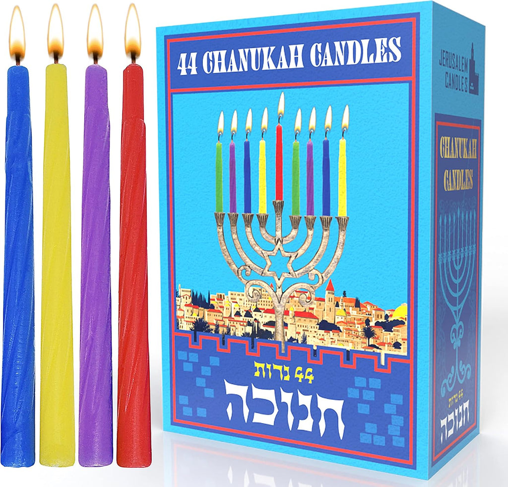 Jerusalem Candles Colorful Hanukkah Candles - Standard Size Fits Most Menorahs - Premium Quality Wax - Colored Chanukah Candles - 44 Count for All 8 Nights of Hanukkah