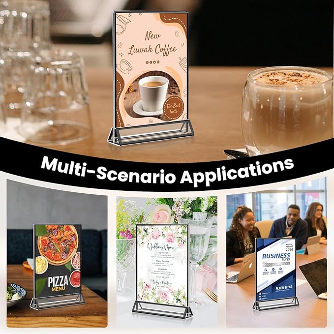 Acrylic Black Sign Holders 5x7, 12 Pack Wedding Black Table Number Holders, Double Sided Photo Display Picture Frame Paper Stand, Clear Flyer Stand Menu Holder for Wedding, Home, Party, Restaurant