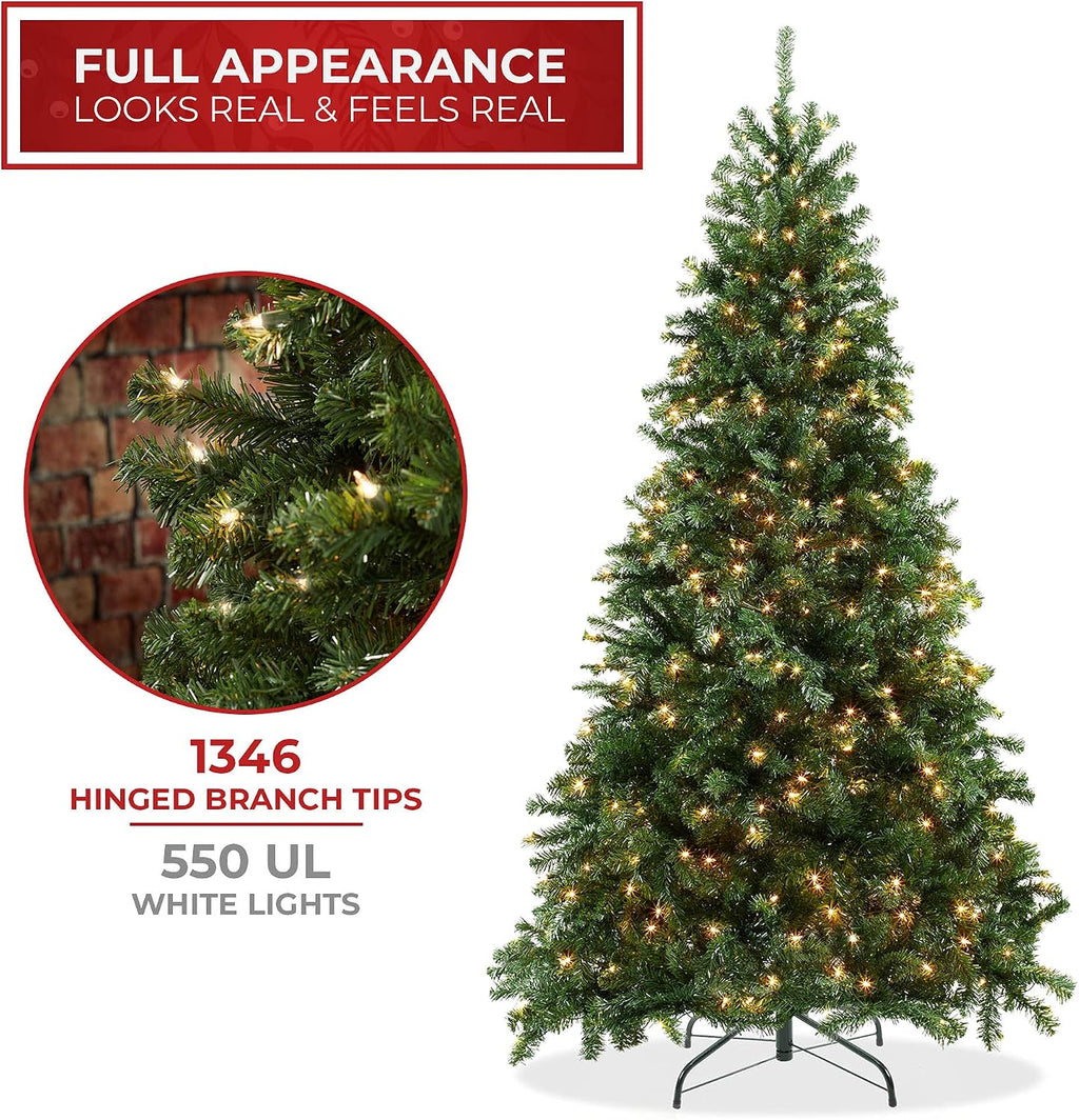 casafield 7.5ft realistic pre-lit green spruce artificial holiday, close-up detail