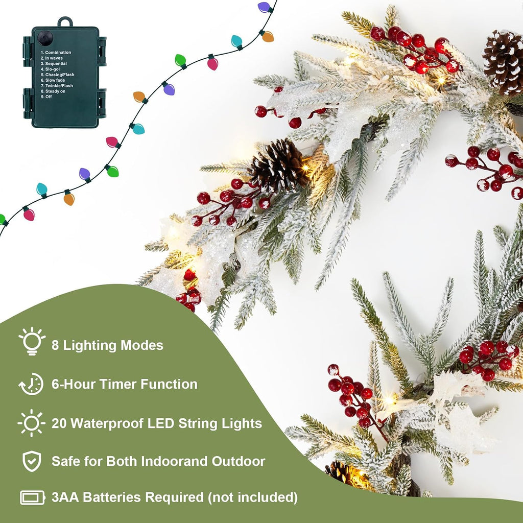 6 ft pre-lit christmas garland with 20 led, close-up detail