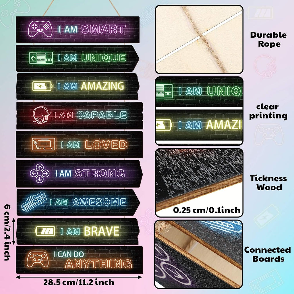 Chunful Set of 9 Boys Room Bedroom Decor Boys Inspirational Wall Decor Wood Hanging Plaque Motivational Kids Bedroom Wall Sign for Kids Teenage Toddler(Game)