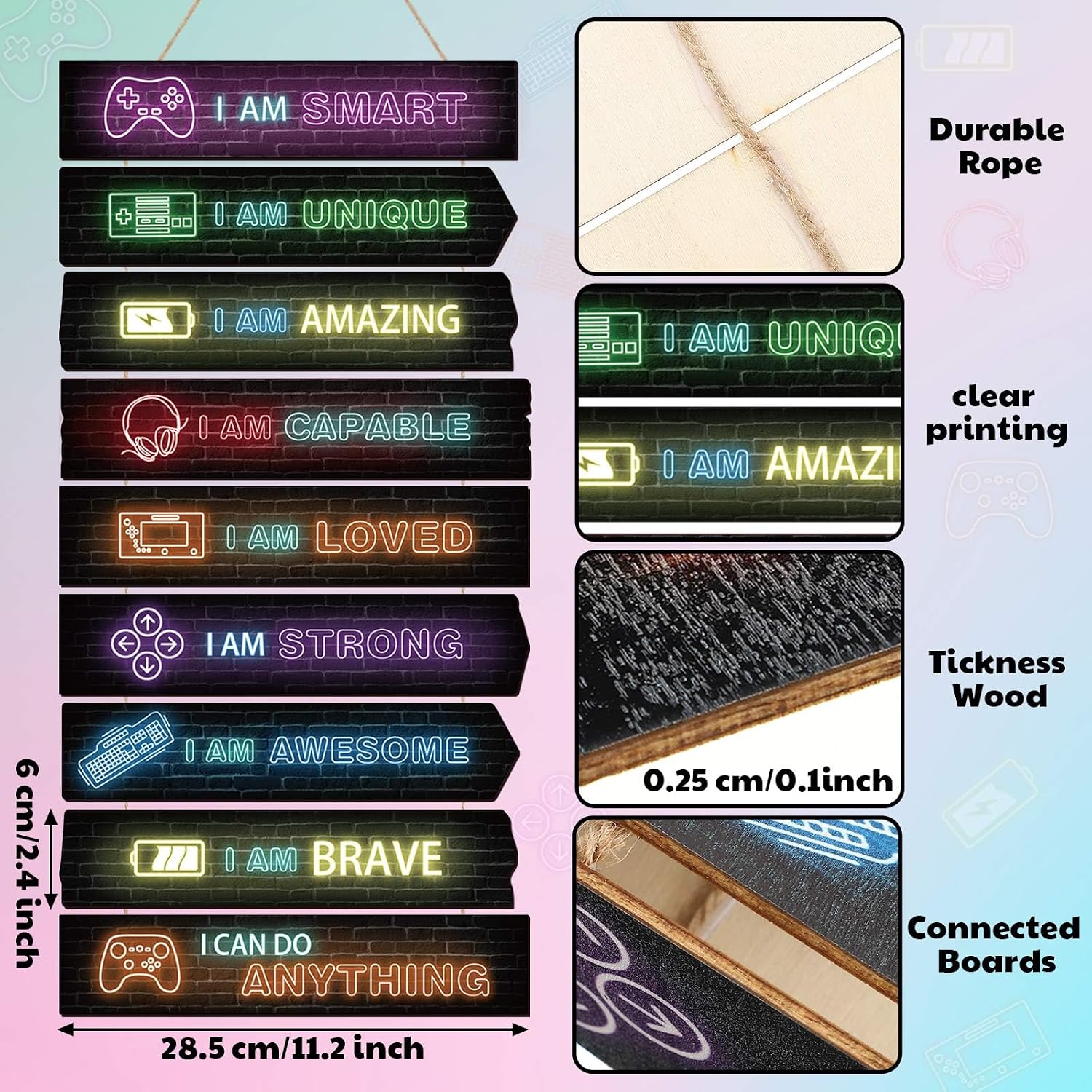 Chunful Set of 9 Boys Room Bedroom Decor Boys Inspirational Wall Decor Wood Hanging Plaque Motivational Kids Bedroom Wall Sign for Kids Teenage Toddler(Game)