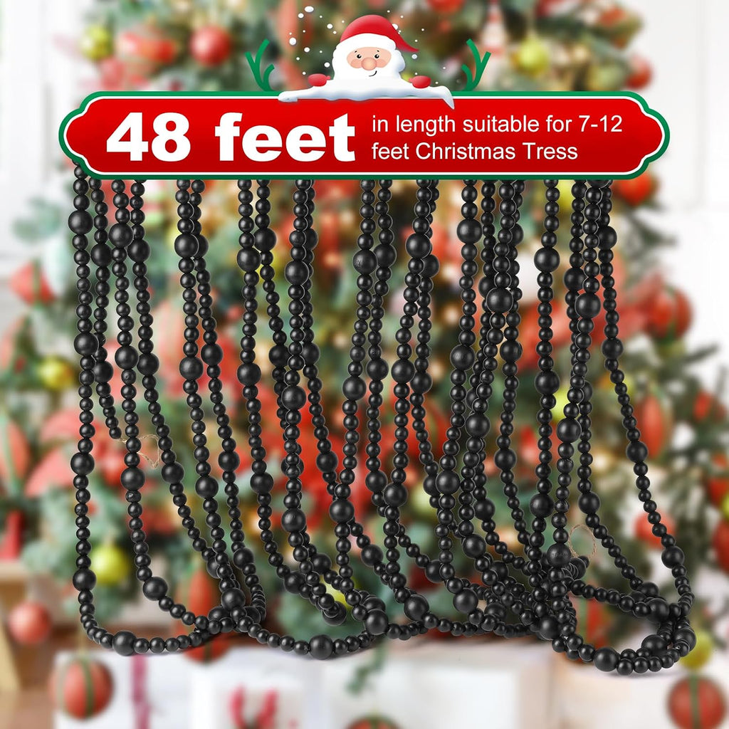 48ft christmas wood bead garland rustic holiday decor showing dimensions