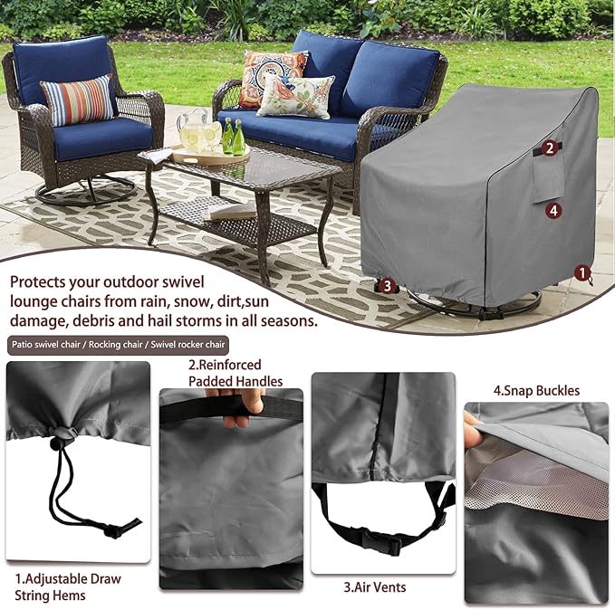 Okcool Outdoor Swivel Chair Cover 2 Pack,Outdoor Furniture Patio Chair Covers Waterproof Clearance,(33"W x 35"D x 38.5"H) Outdoor Lawn Patio Furniture Covers,Grey