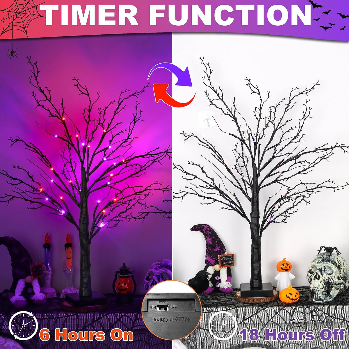 2 Pack 24 Inch Spooky Black Halloween Tree Decorations for Indoor Home Table,...